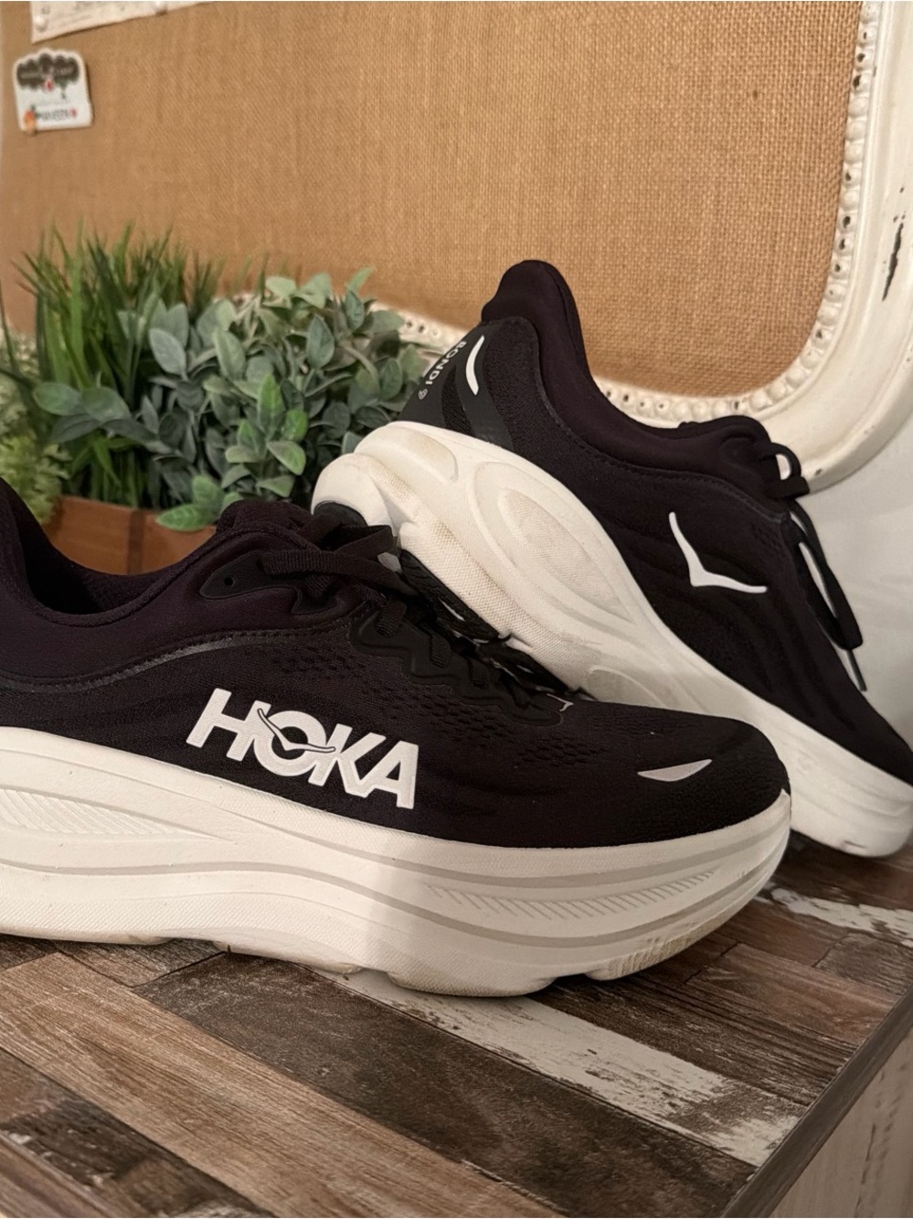 Hoka Bondi Black & White Running Shoes